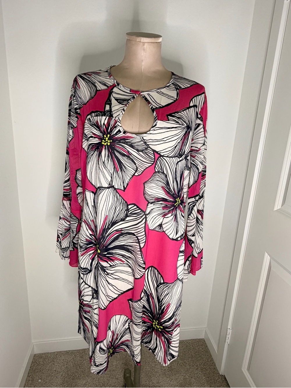 Trina Turk Pink Floral Print 98% Silk Blend Dress Sz 12 - Picture 12 of 12